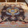 Luxury Royal Aubusson Savonnerie Crest 1 Miniature Royal Savonnerie Aubusson rug with floral and crest design.