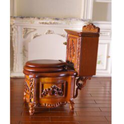 Louis XV-style miniature wooden toilet with ornate carvings
