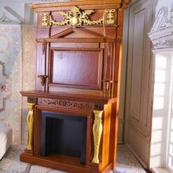 Empire-style miniature wooden fireplace with gold details