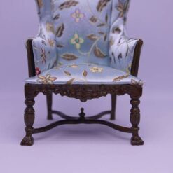 Louis XV-style blue floral miniature wingback chair