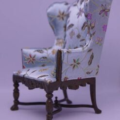 Louis XV-style blue floral miniature wingback chair