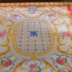 Royal French Aubusson miniature rug with bright floral design Main Colors: Pink, Yellow, Blue, Gold