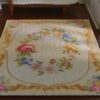 Victorian Rococo miniature rug with pink roses and gold swirls