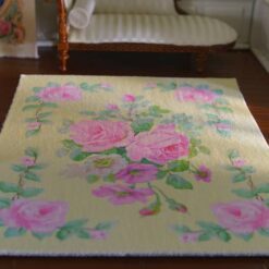 Miniature rug with pink roses and soft pastel floral design
