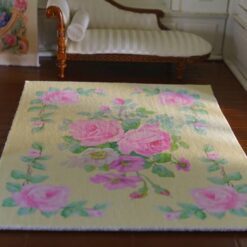 Miniature rug with pink roses and soft pastel floral design