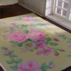 Miniature rug with pink roses and soft pastel floral design