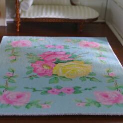 dark grey rose rug, floral dollhouse rug, pink rose rug, miniature floral rug, traditional rug