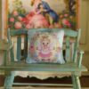 Miniature pillow with fairy piglet surrounded by roses and lavender