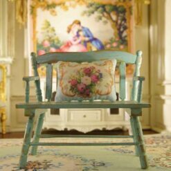 Vintage floral miniature pillow with roses and ornate gold frame