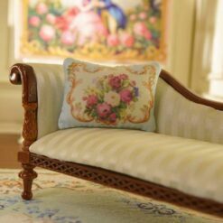 Vintage floral miniature pillow with roses and ornate gold frame