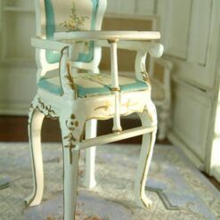 White and gold miniature baby dining chair with handpainted floral designs