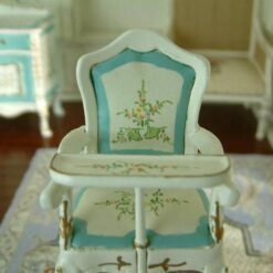 White and gold miniature baby dining chair with handpainted floral designs