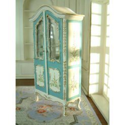 Victorian miniature wardrobe with hand-painted floral designs and mirrored doors