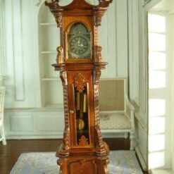 Miniature Grandfather Clock in Mahogany Finish 13 Miniature mahogany grandfather clock with intricate carvings
