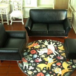 Black leatherette sofa set for dollhouse living room