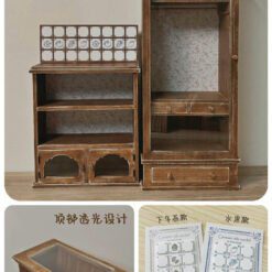 A floral wardrobe and matching side cabinet for dollhouses.