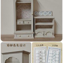 A floral wardrobe and matching side cabinet for dollhouses.