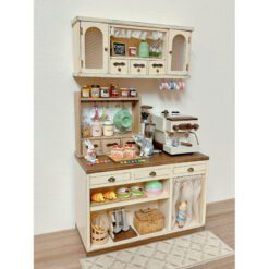 Miniature kitchen cabinet with tiled backing for dollhouses