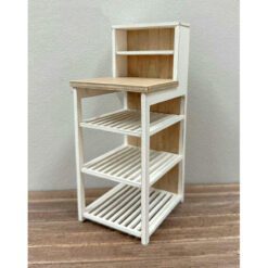 Dollhouse side table kit with slatted shelves and multiple levels.