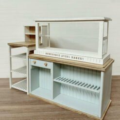 Dollhouse side table kit with slatted shelves and multiple levels.