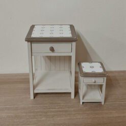 Dollhouse bedside table or side table kit with a tiled top.