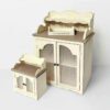 A French-inspired vintage dollhouse sideboard with glass doors.