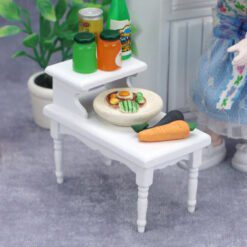 Scandinavian-style white miniature console table with a raised shelf.