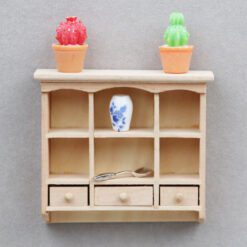 Rustic miniature wall-mounted cabinet with three drawers and open compartments