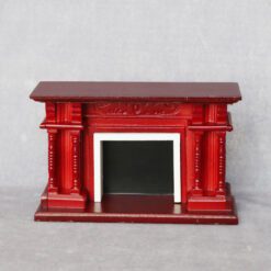 Miniature red baroque fireplace for dollhouse with intricate pillar design