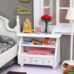 miniature white wooden shelf, 1:12 scale dollhouse furniture, Scandinavian-style dollhouse shelf, dollhouse kitchen storage, dollhouse nursery decor