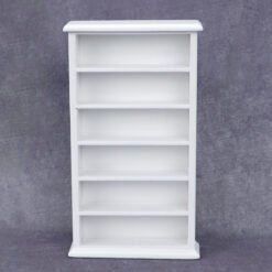 White Scandinavian dollhouse bookcase with six shelves