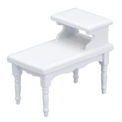 Scandinavian-style white miniature console table with a raised shelf.