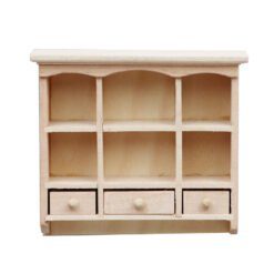Rustic miniature wall-mounted cabinet with three drawers and open compartments