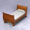 Miniature Wooden Bed with Striped Bedding 1 Miniature wooden bed with striped bedding for dollhouse