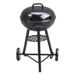 Miniature metal barbecue grill with round top and black finish