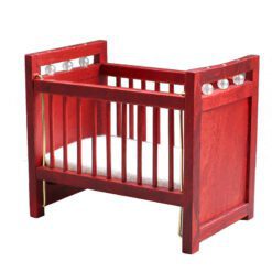 Miniature wooden baby crib with mattress for dollhouse nursery