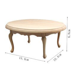 Miniature round dining table and four chairs with blue fabric