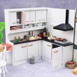 Miniature kitchen cabinet set with sink and exhaust fan