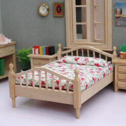 Miniature Wooden Bed with Floral Bedding 8 Miniature wooden bed with floral bedding for dollhouse