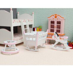 Miniature cradle, rocking horse, and walker set for dollhouses