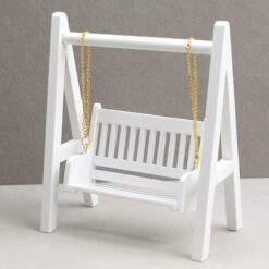 Miniature Wooden Swing with Golden Chains, 1/12 Scale Dollhouse Furniture 9 Miniature swing with a white frame and golden chains