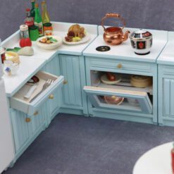 Miniature white corner kitchen set for dollhouse