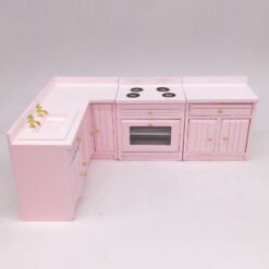 Miniature white corner kitchen set for dollhouse
