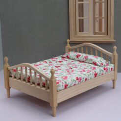 Miniature Wooden Bed with Floral Bedding 10 Miniature wooden bed with floral bedding for dollhouse