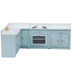 Miniature white corner kitchen set for dollhouse