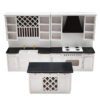Miniature white kitchen set with black countertops for dollhouse