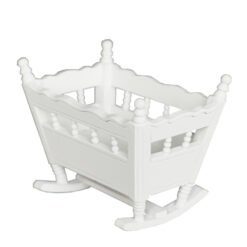 White miniature rocking cradle, ideal for nursery dollhouses.