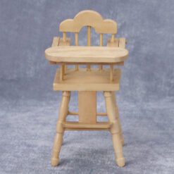 Miniature wooden baby high chair for dollhouses.