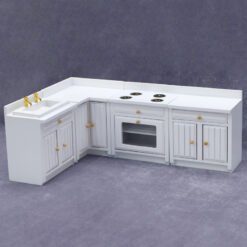 Miniature white corner kitchen set for dollhouse