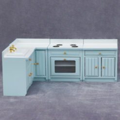 Miniature white corner kitchen set for dollhouse